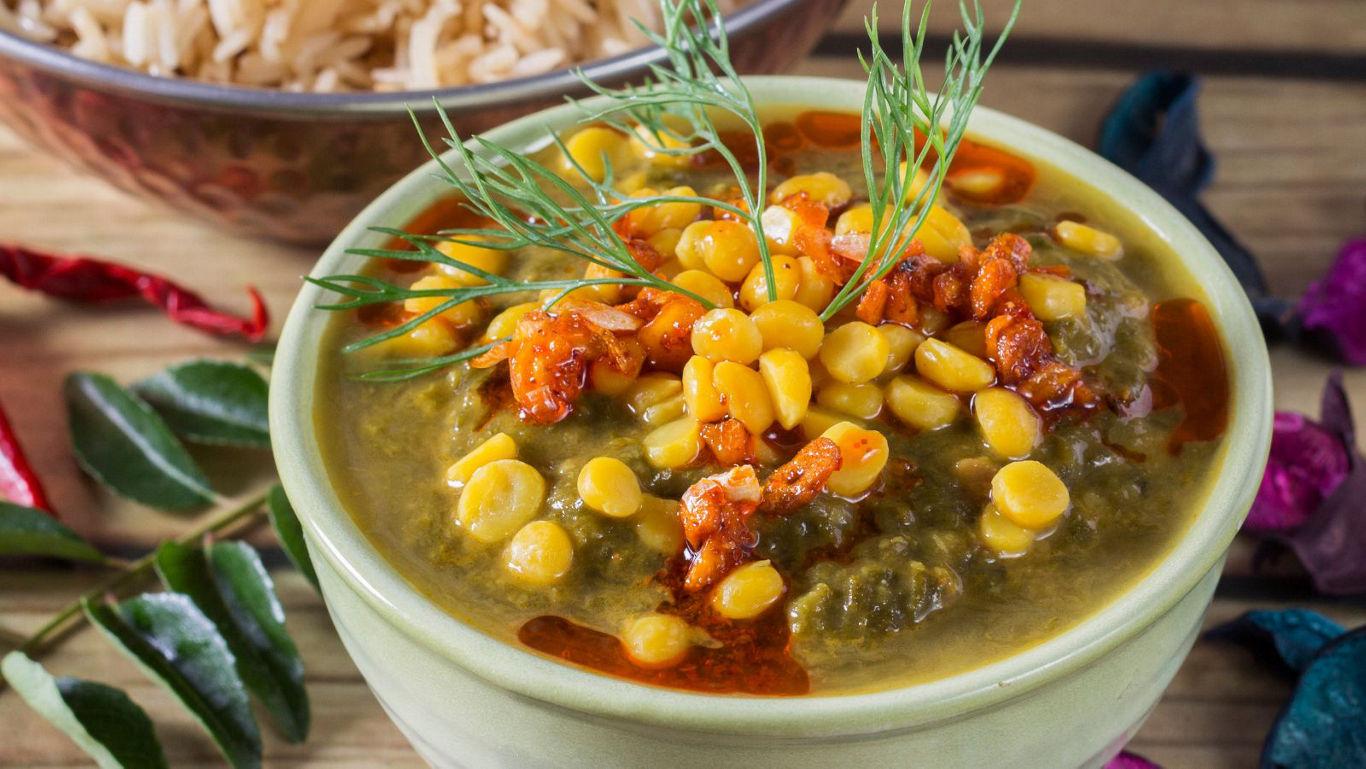 Spiced lentil curry with rice bowl