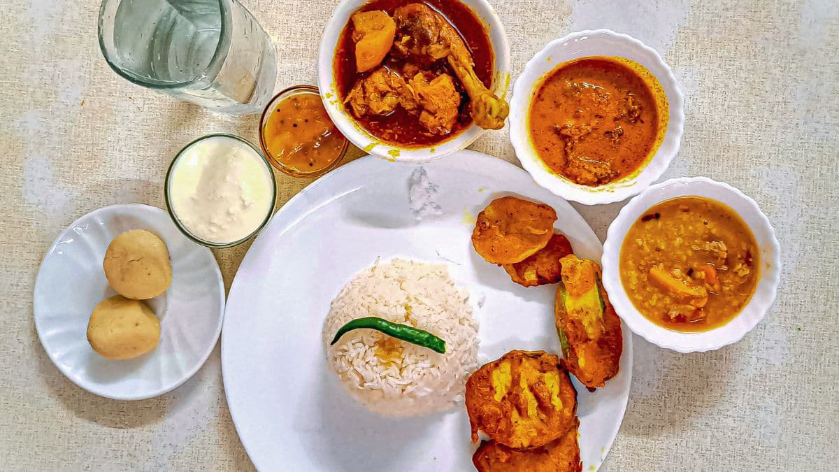 Grand Bengali feast with traditional dishes