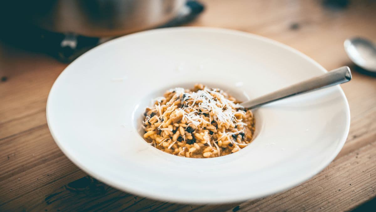 Warm bowl of homemade mushroom risotto