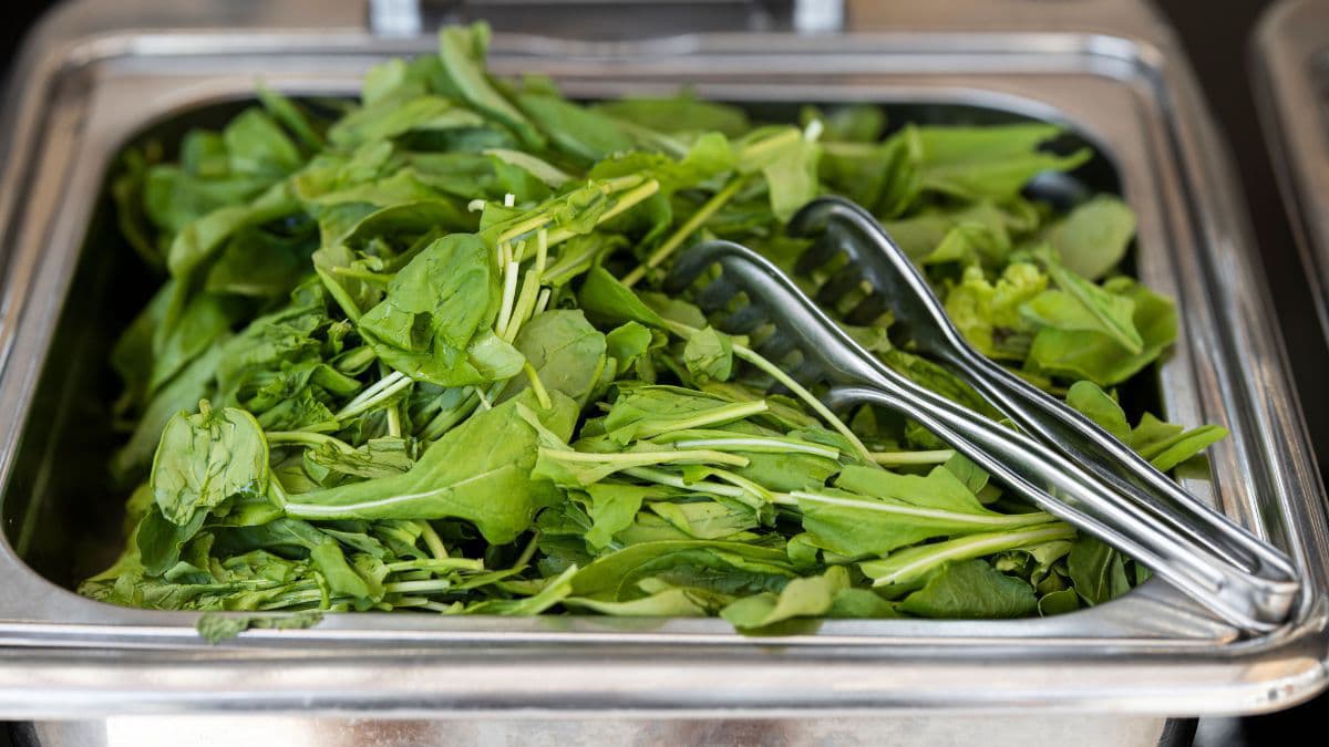 Green leafy vegetables in a steel container 