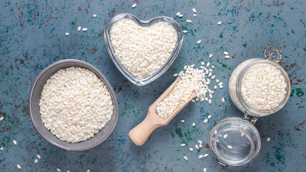 Uncooked Arborio rice ready for risotto
