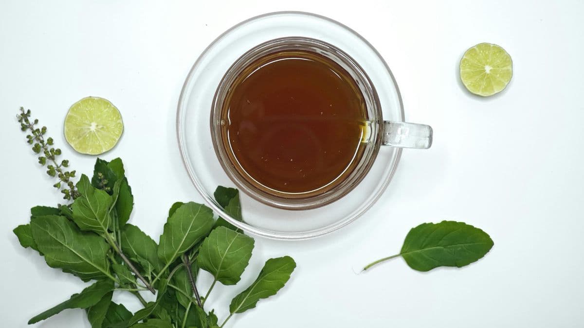 Tulsi tea in a cup.