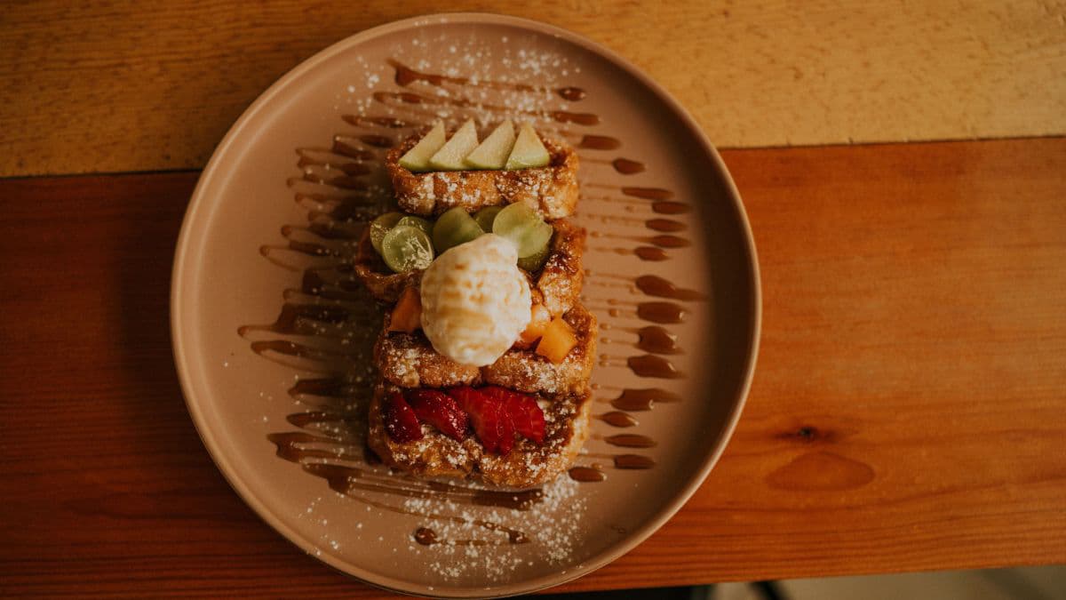 French toast topped with ice cream