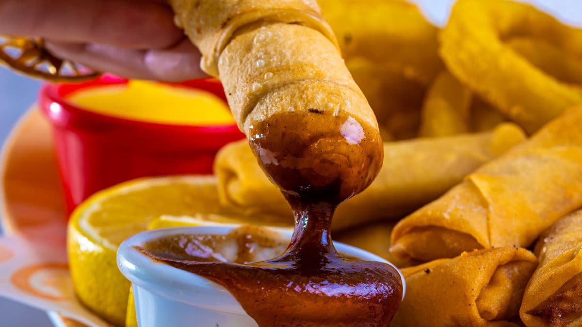 Chicken taquitos with dips.