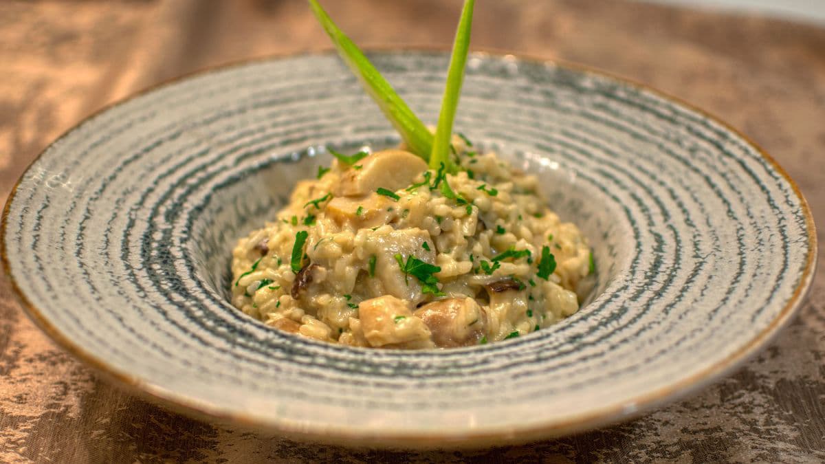 Italian risotto cooking in a pan