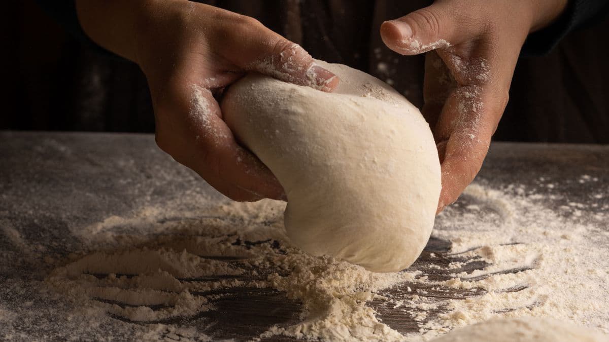 Kneading Khapli atta dough for cinnamon rolls 