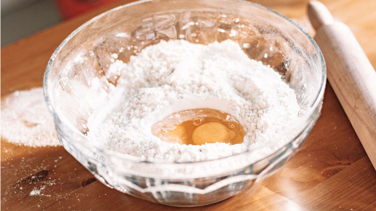 Mixing flour and eggs