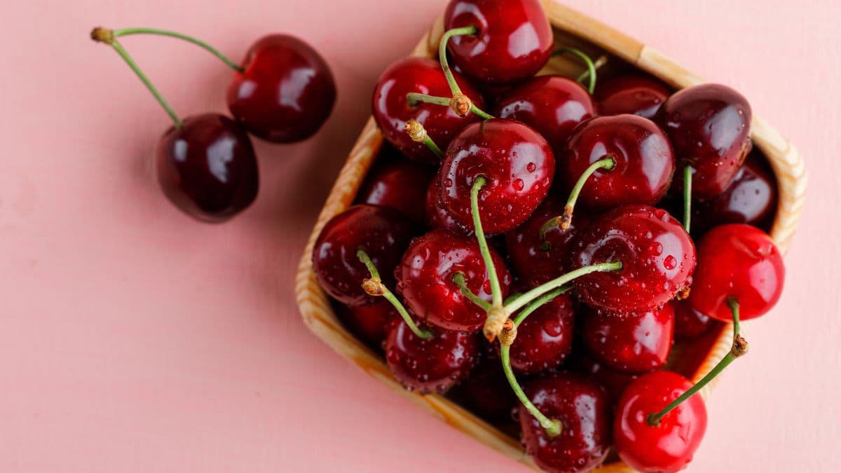 Cherries in a wooden bowl