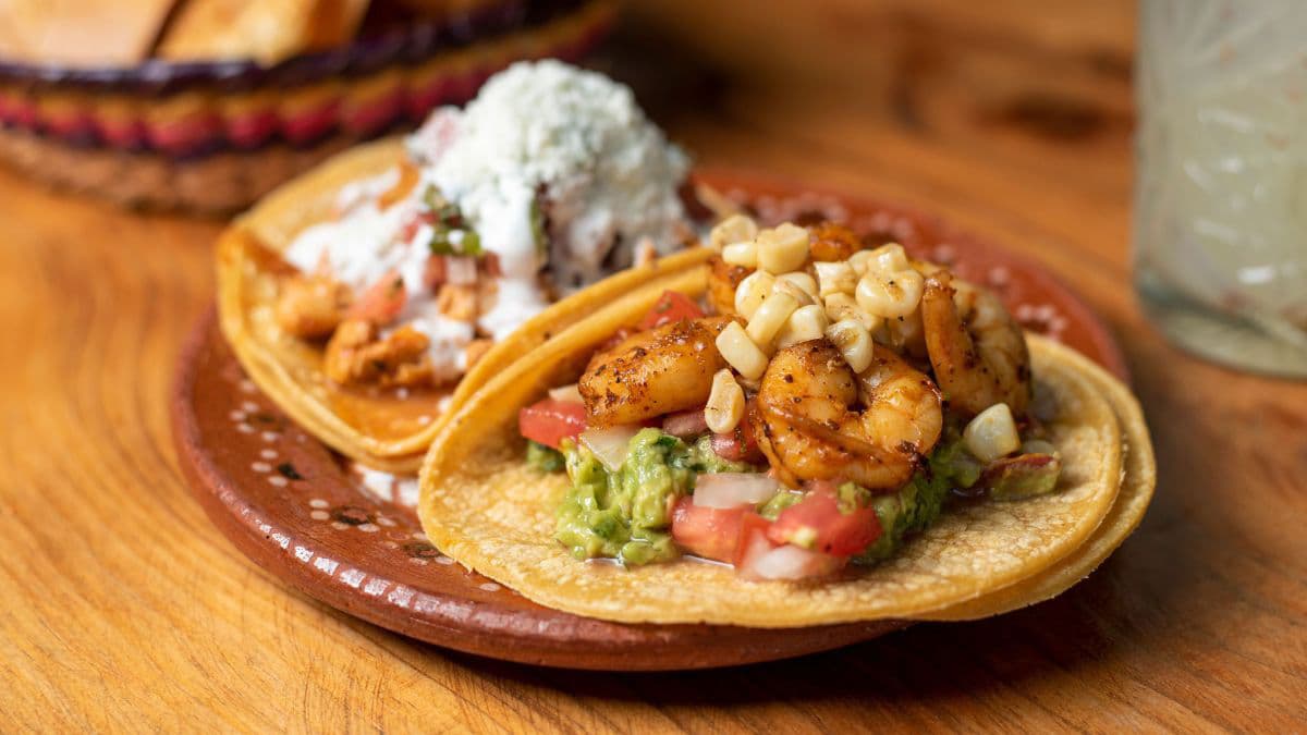 Crispy shrimp tacos with mango salsa.