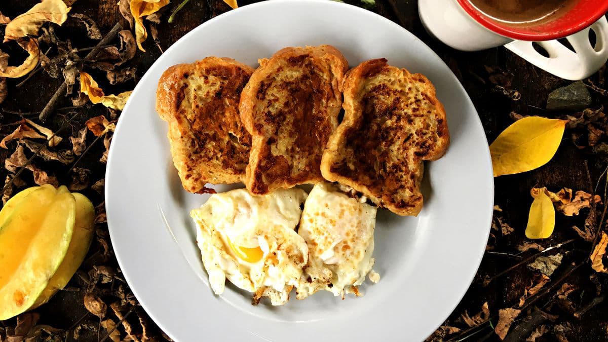 Golden French toast breakfast spread