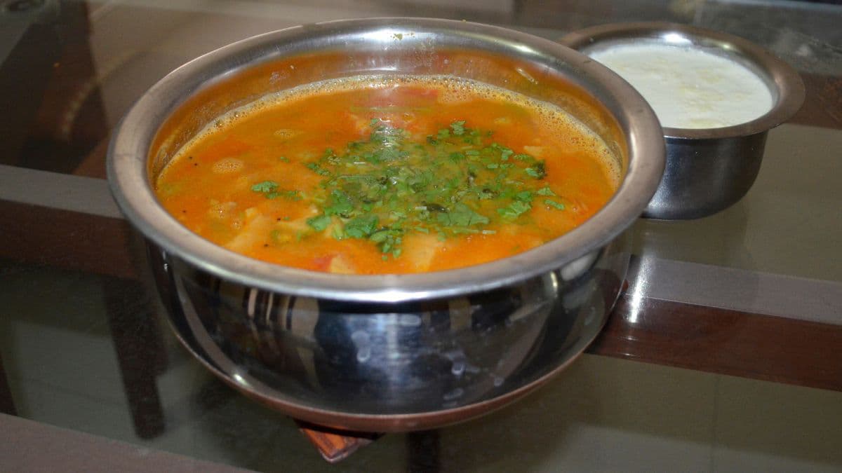 Dal dhokli in a large container