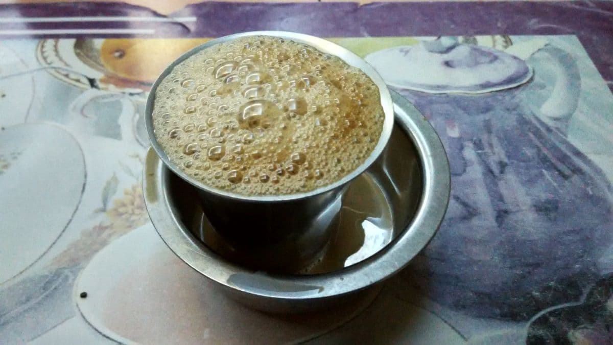 A tumbler of filter coffee