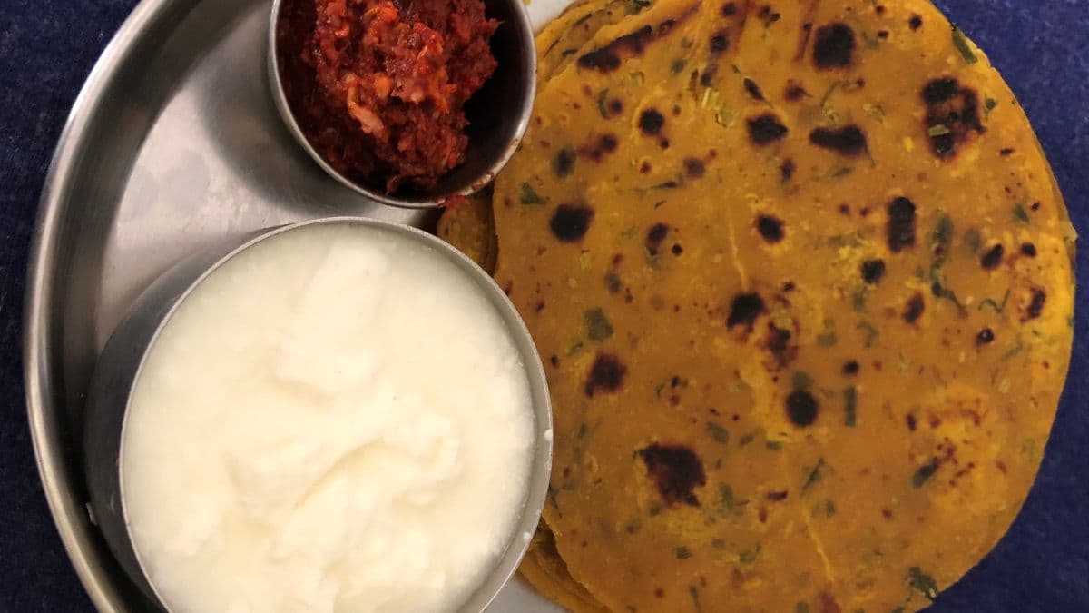 Methi thepla on a steel plate