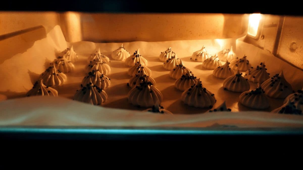 Meringue baking in the oven.