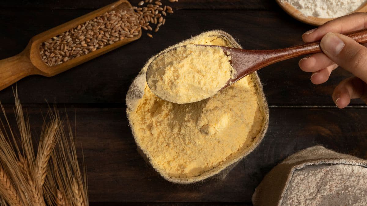 Besan flour in a bowl