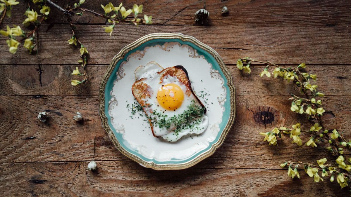 Fried egg layered over the French toast