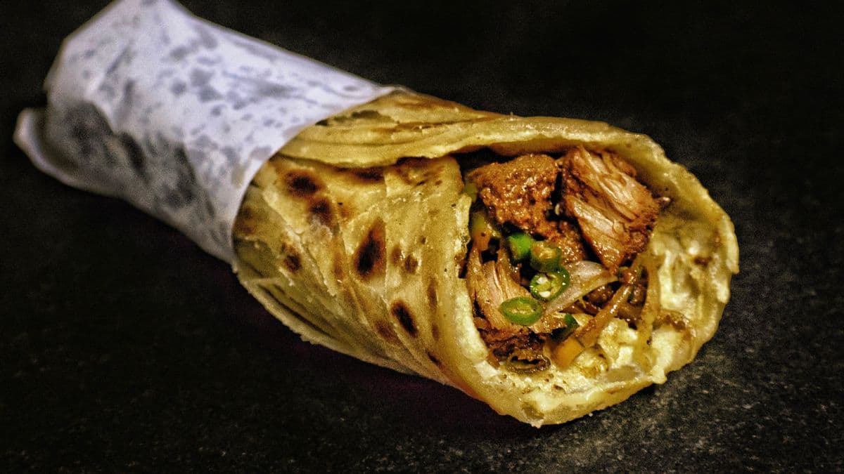 A rolled kathi roll
