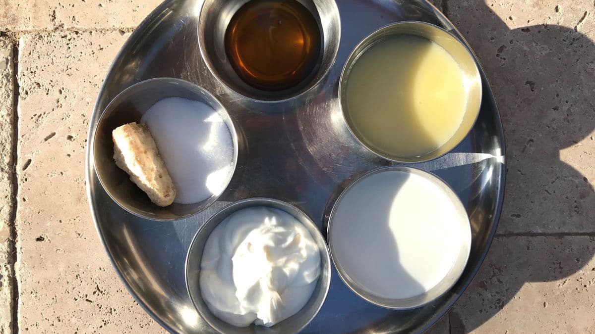 Panchamrut ingredients on a plate