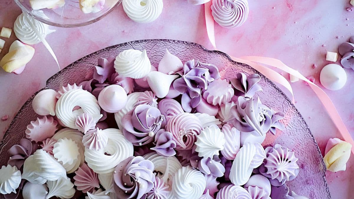 Different swirls of a meringue recipe.