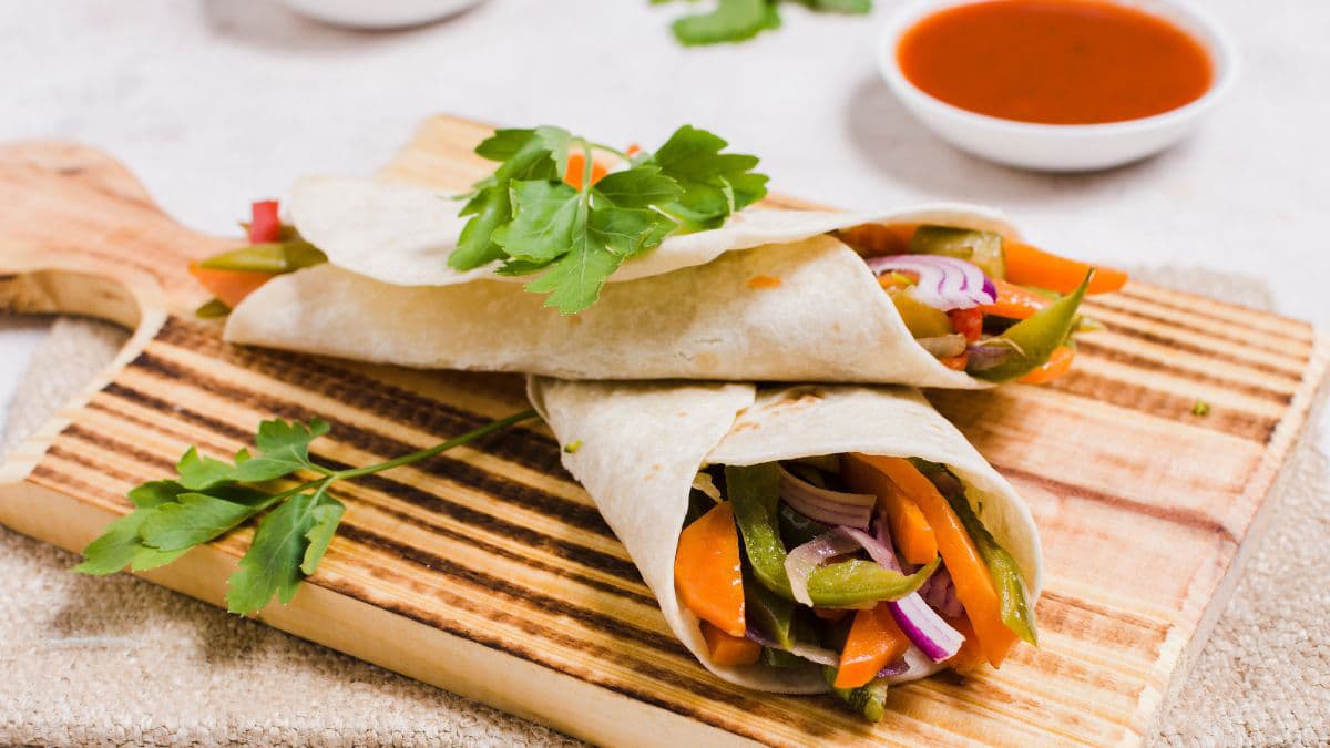 Healthy vegetable wrap made with wholesome flatbread