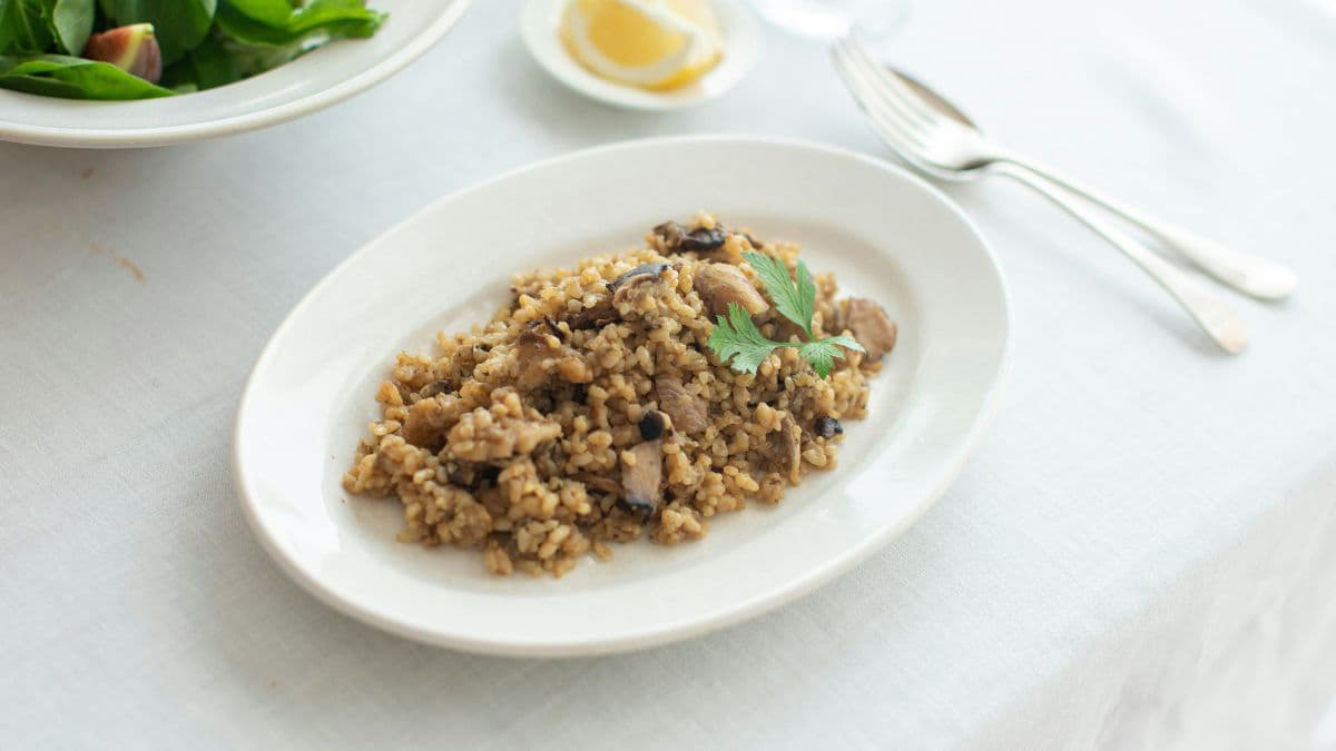 Homemade mushroom rice served on a plate