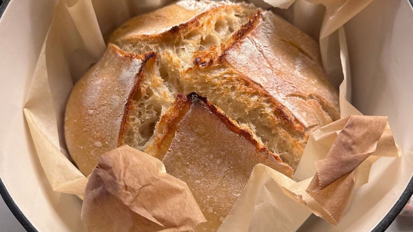 Freshly baked artisan bread in parchment