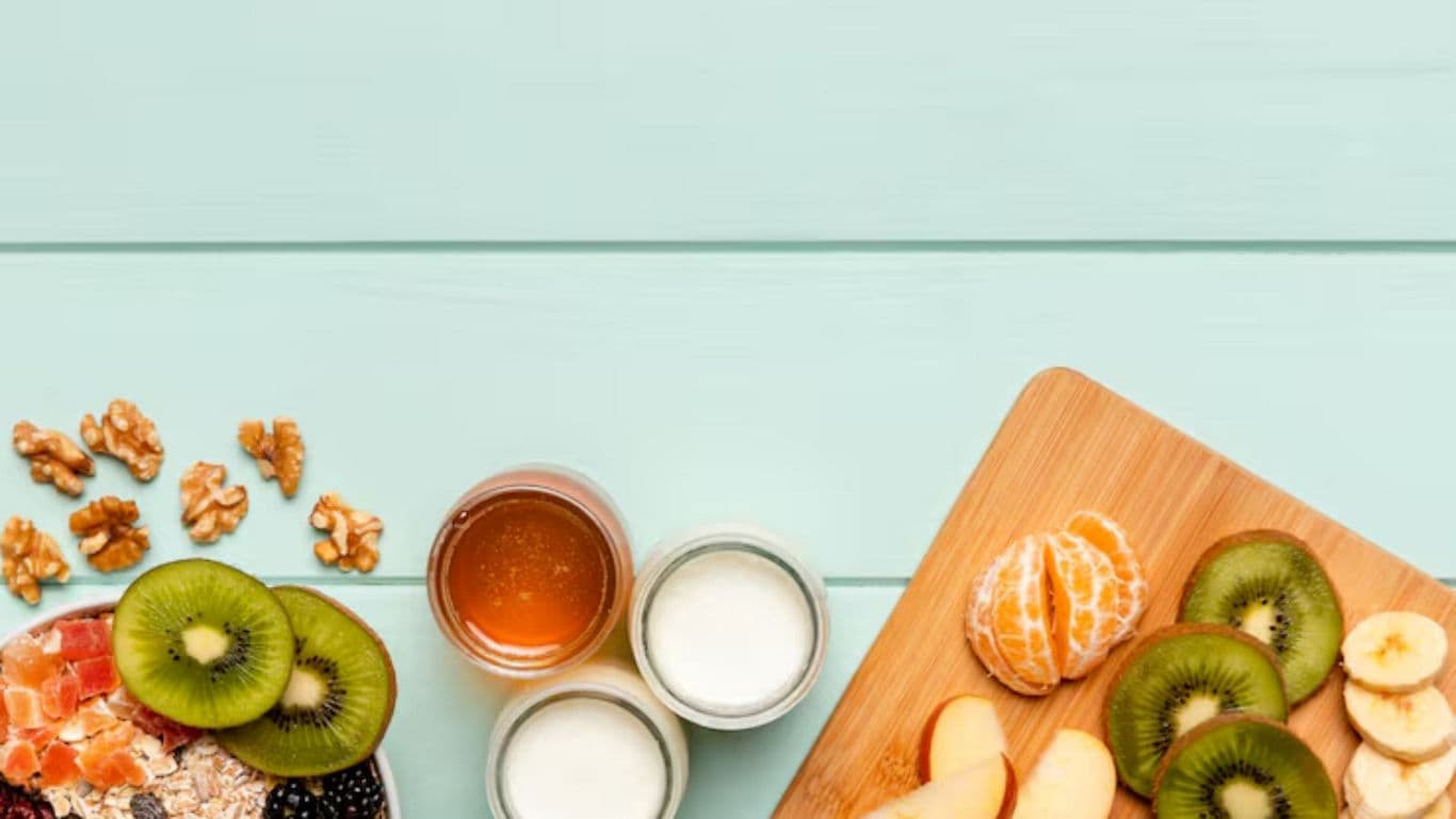 Healthy breakfast with fruits and yogurt