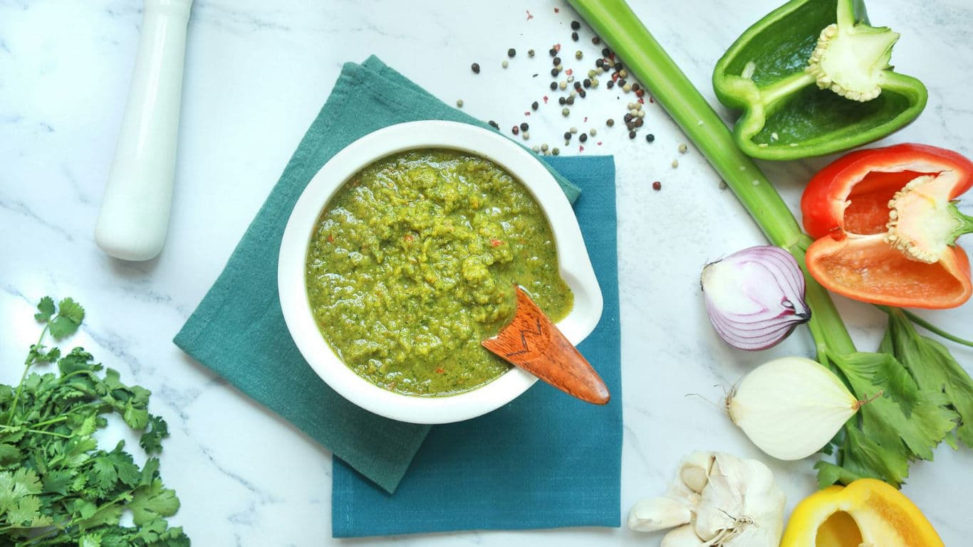 Fresh green sauce with assorted vegetables