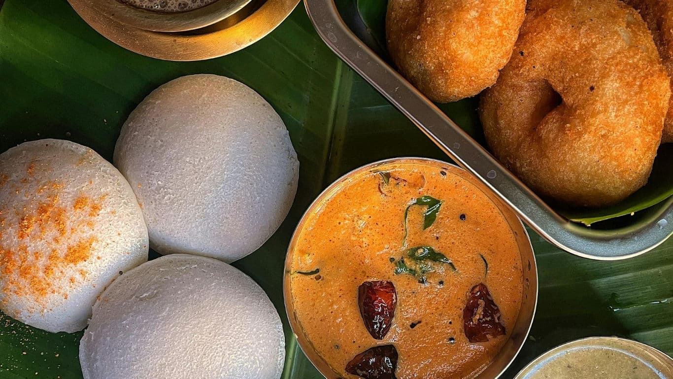 South Indian breakfast with idli and vada