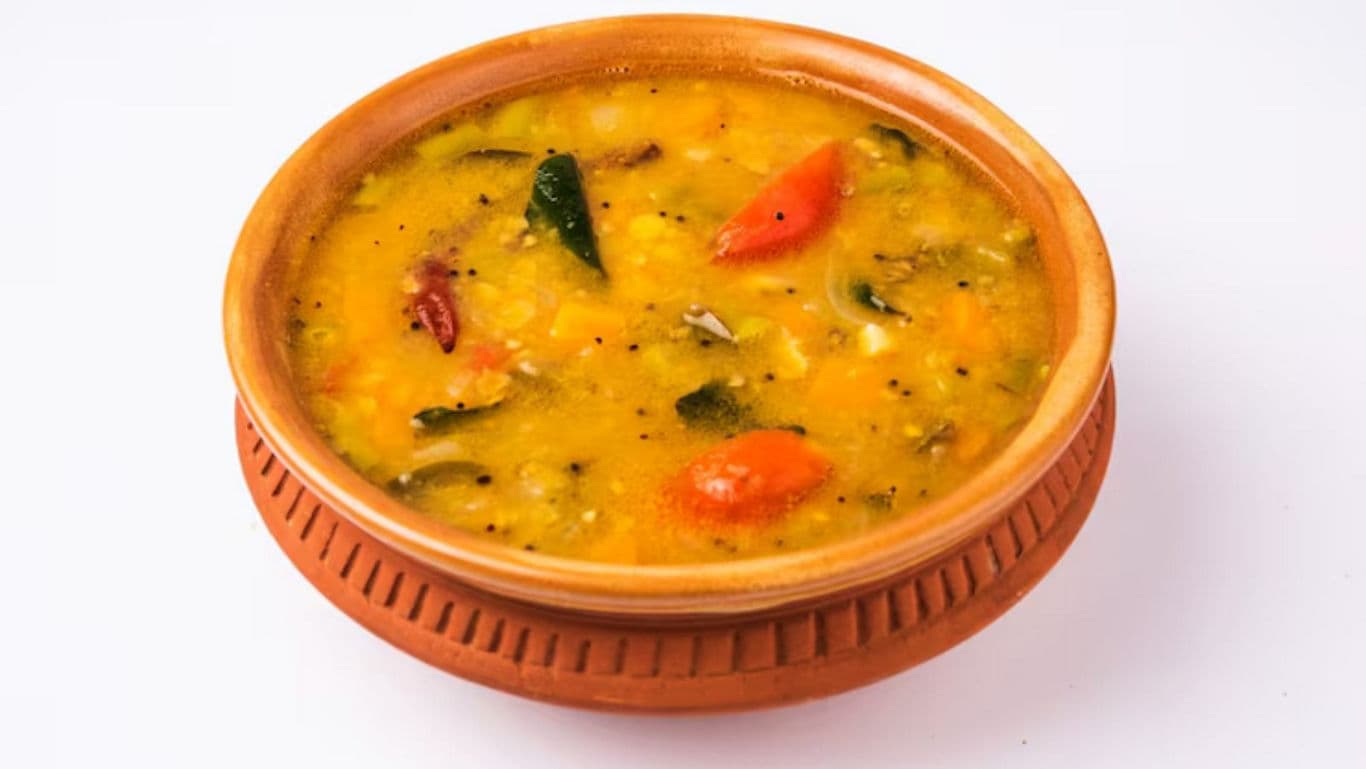 Traditional lentil soup in ceramic bowl