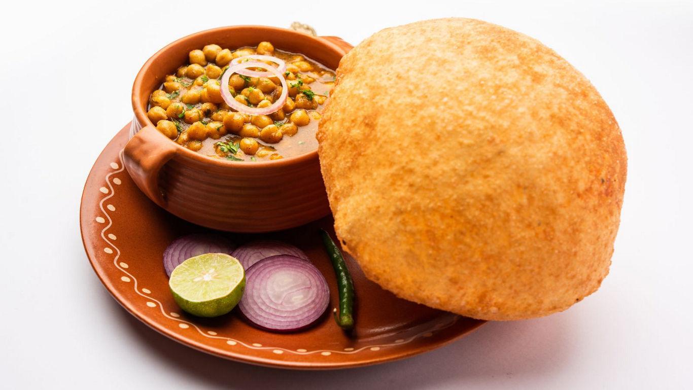 Traditional Indian chole bhature meal