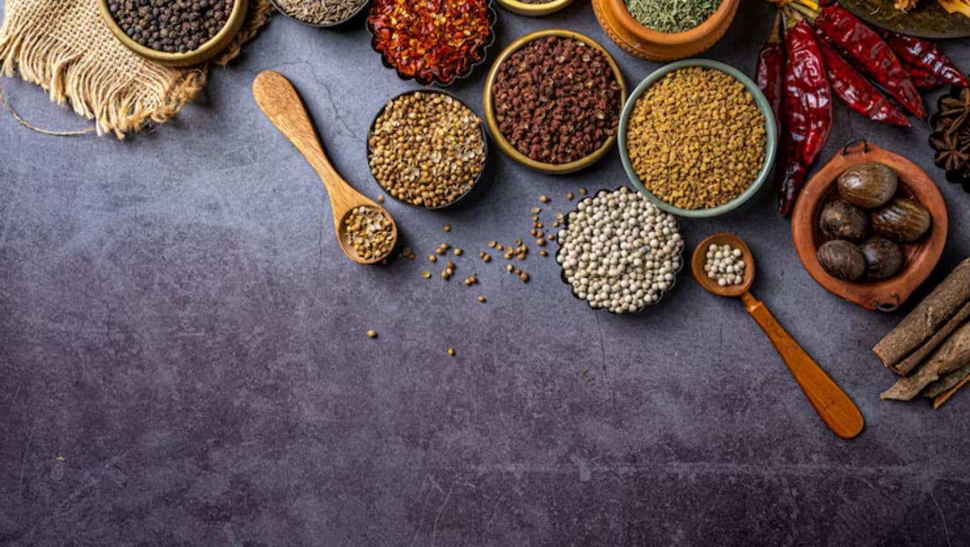 Assorted Spices on Rustic Tabletop
