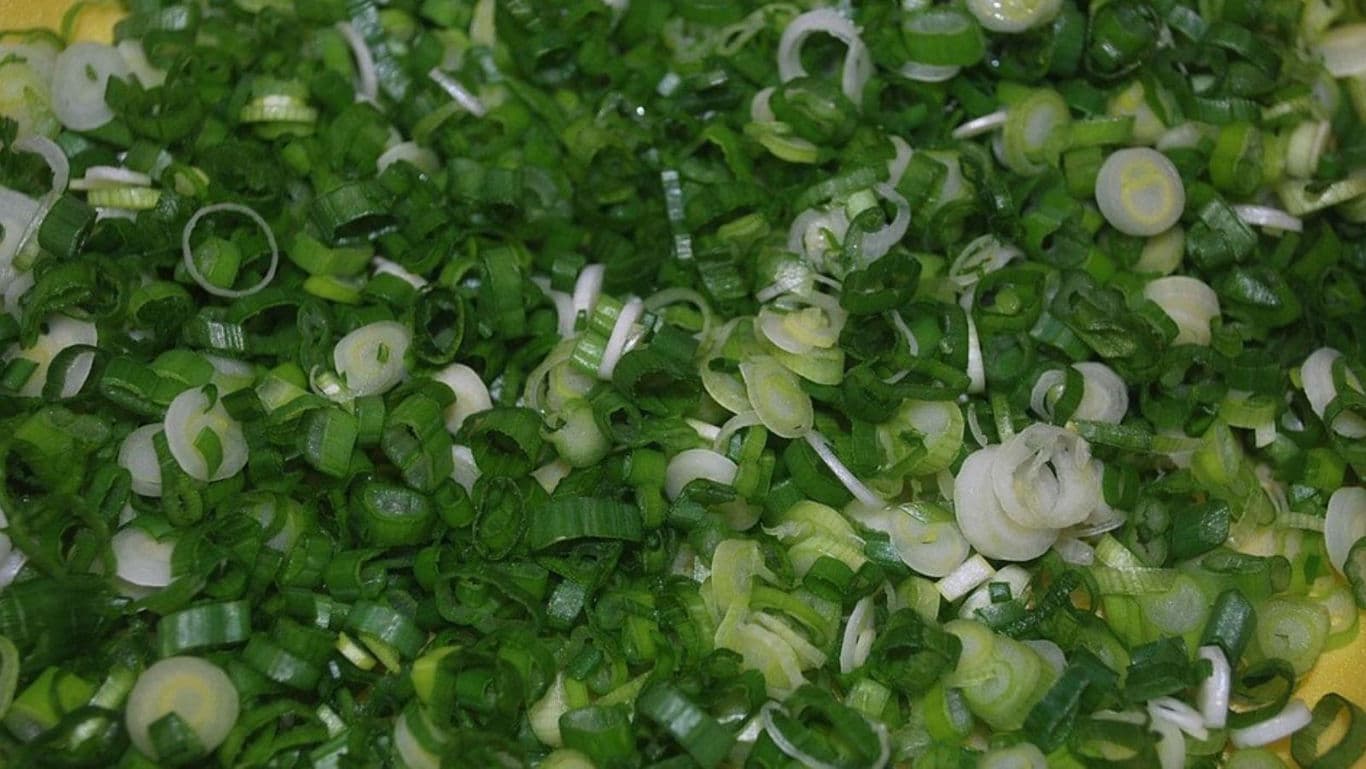 Close-up of freshly chopped green onions