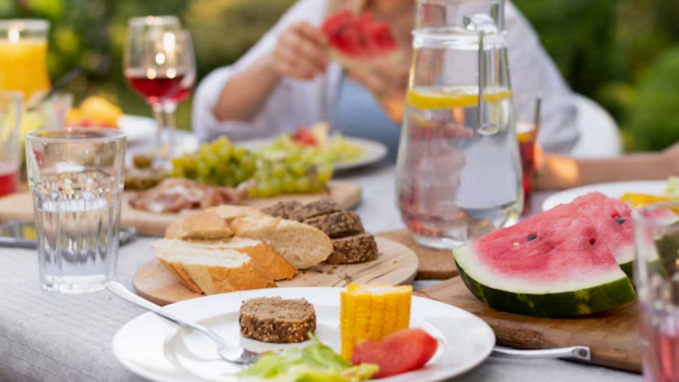 Summer outdoor picnic with fresh fruit