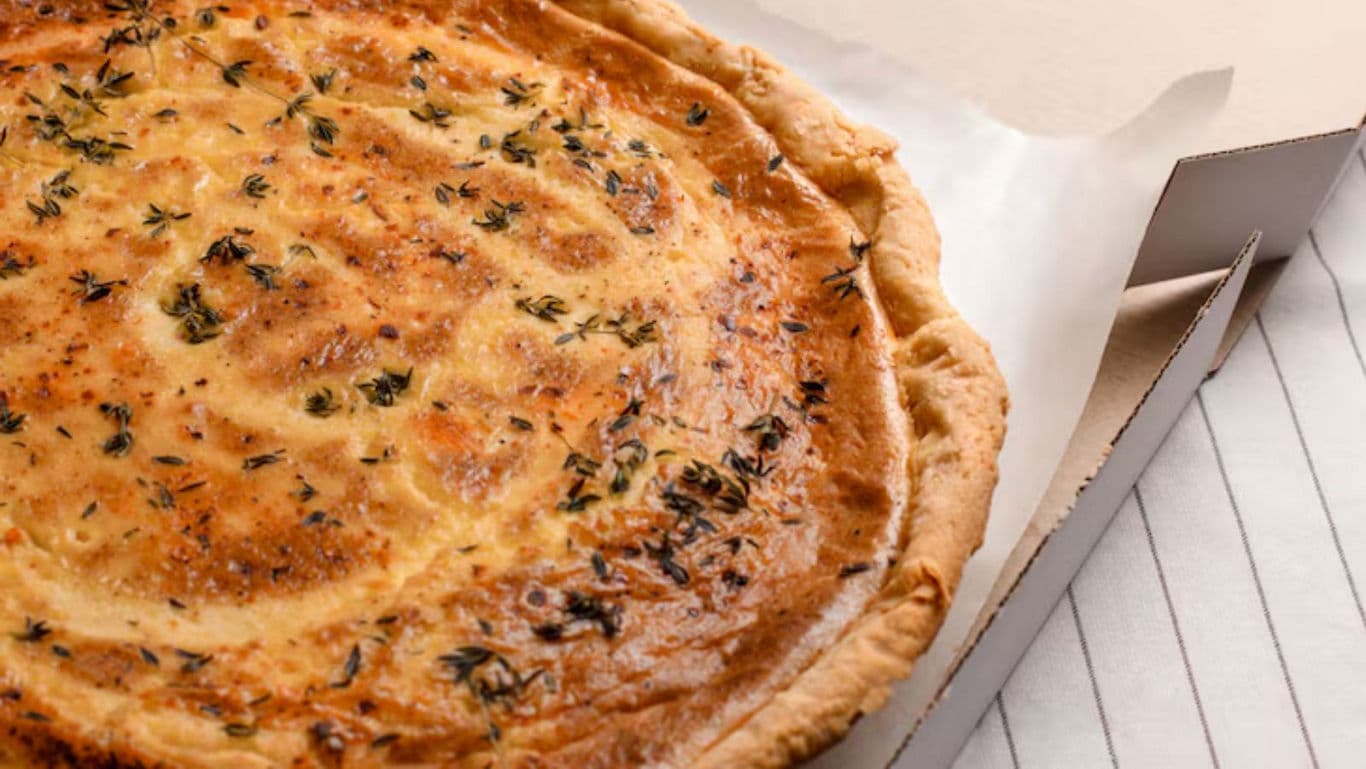 Freshly Baked Savory Quiche in Cardboard Box