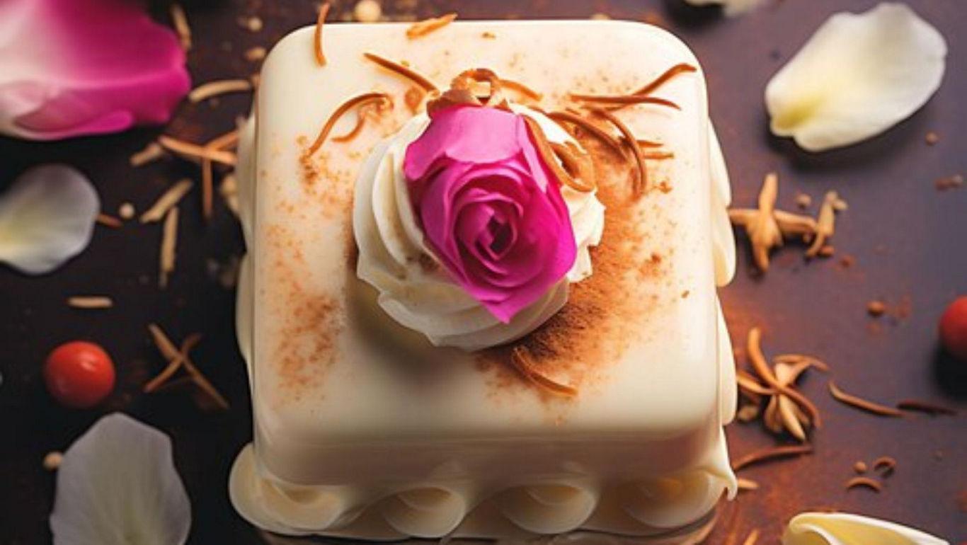 Elegant dessert with rose decoration