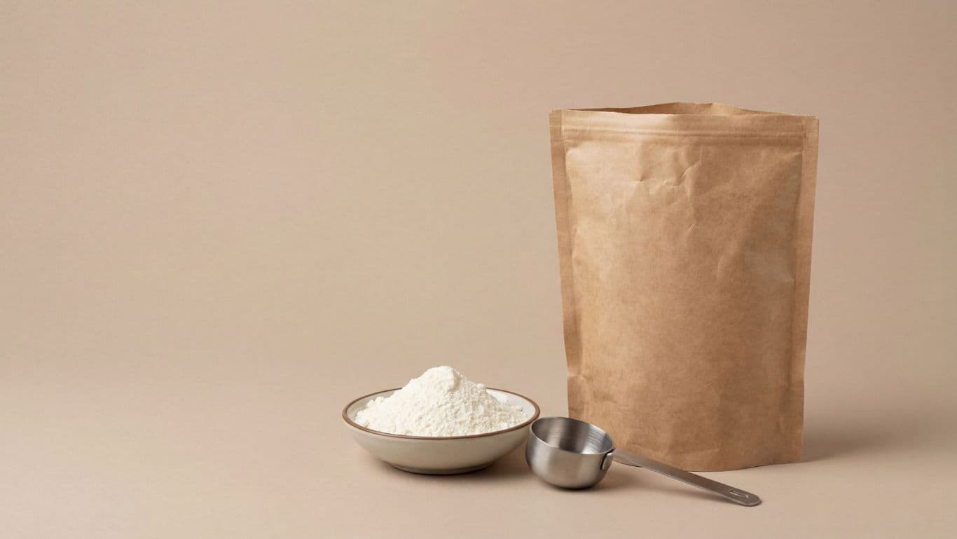 Brown Pouch with Powder and Measuring Scoop