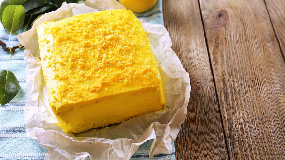 Lemon cake on wooden table