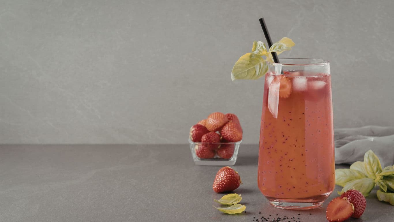 Refreshing Strawberry Drink with Basil and Ice