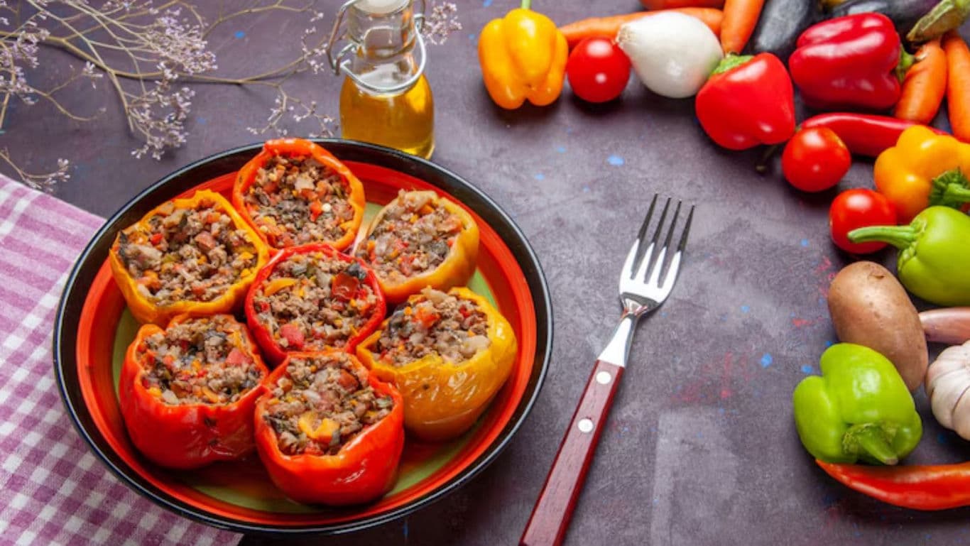 Stuffed bell peppers with fresh vegetables