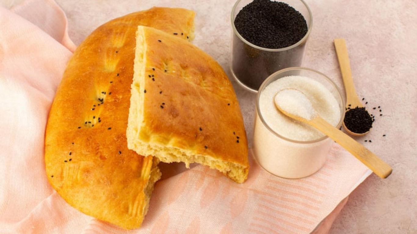 Fresh bread with sugar and seeds