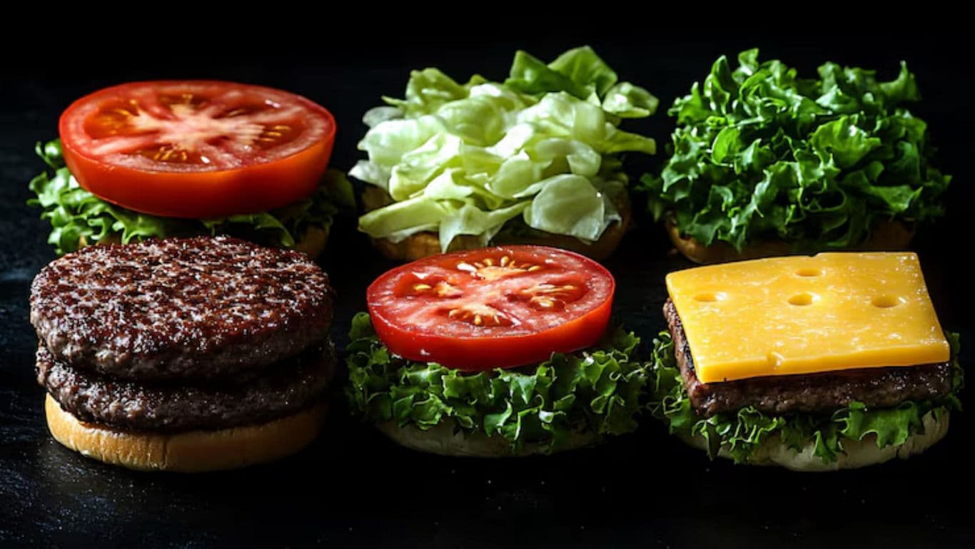 Fresh burger ingredients arranged neatly