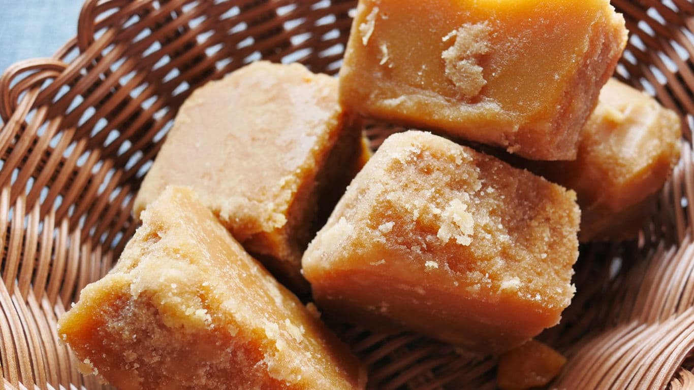 Brown sugar blocks in woven basket