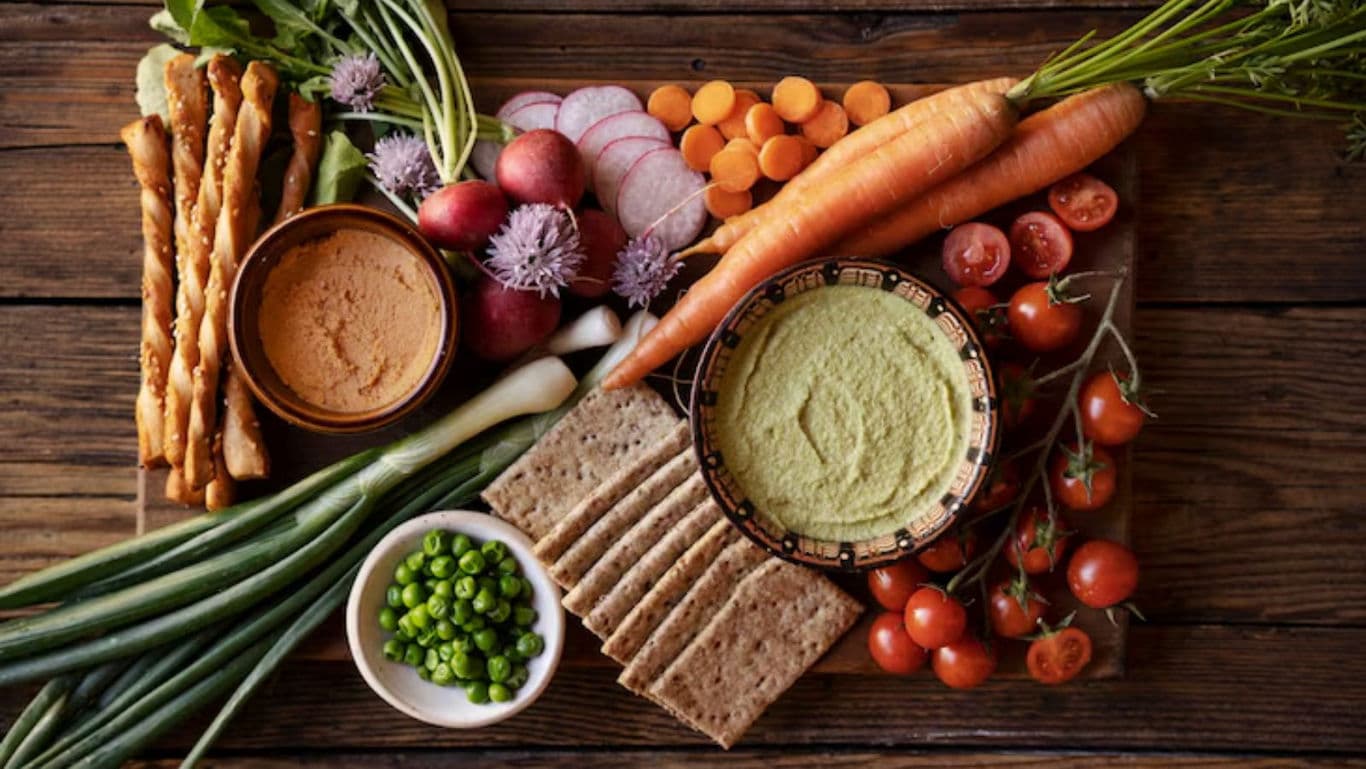 Rustic Vegetable Platter with Dips and Crackers
