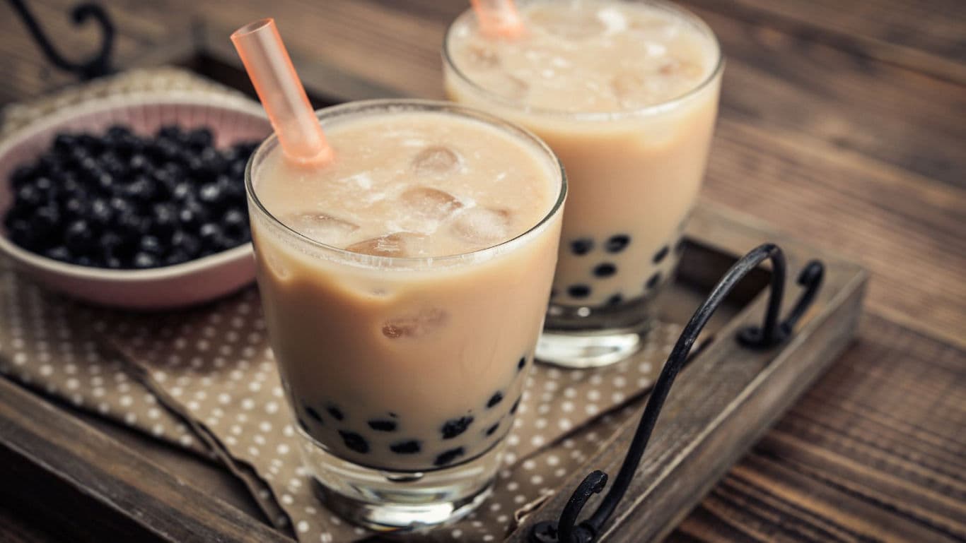 Iced bubble milk tea with tapioca pearls