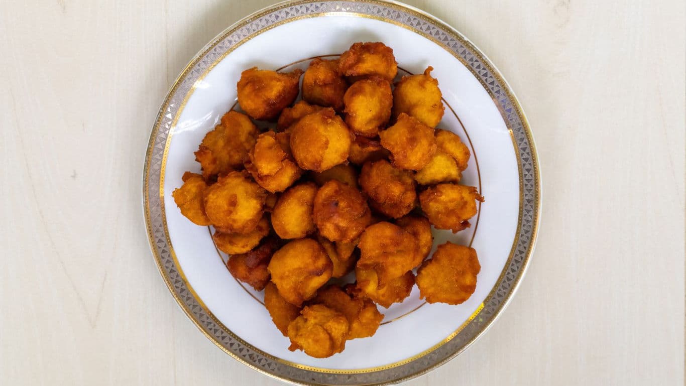 Plate of golden fried snack bites