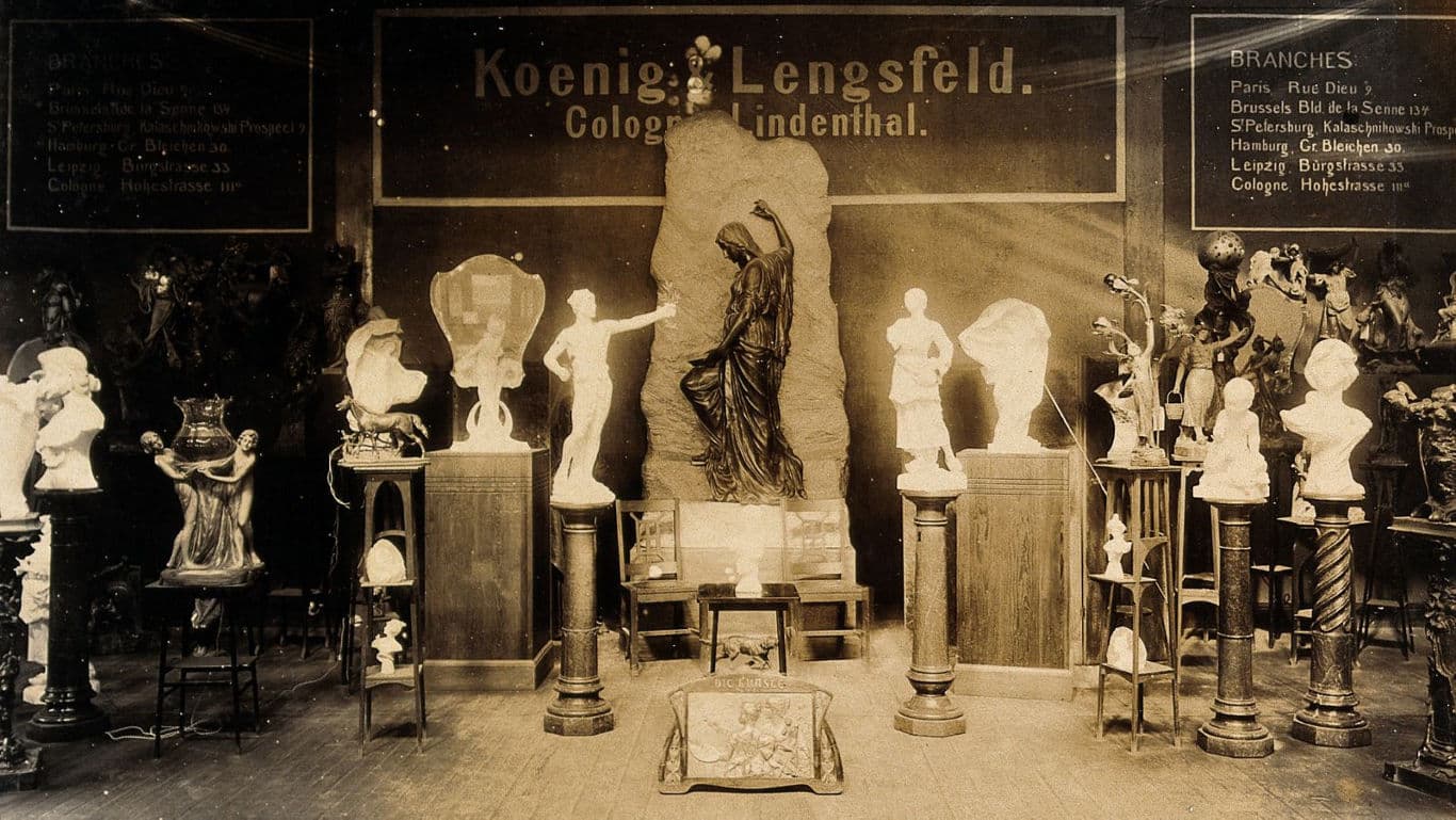 Historic sculpture gallery display with statues