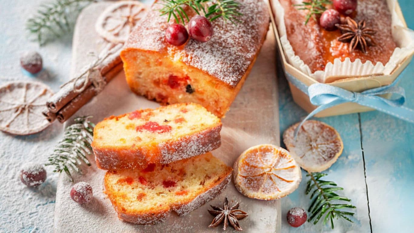 Festive Fruitcake with Holiday Decorations