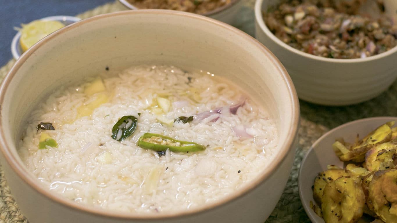 Traditional rice porridge with assorted side dishes