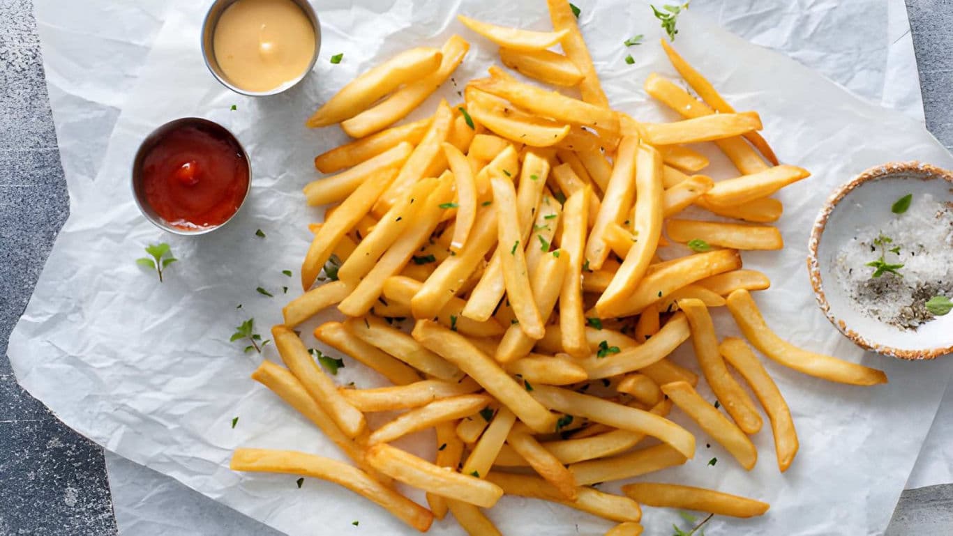 Crispy French fries with dipping sauces